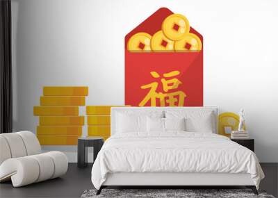 Angpao. Chinese new year with red envelope and gold money  Wall mural