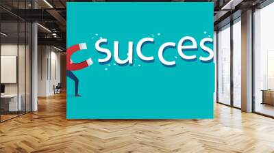 business concept. businessman attracting success text with a large magnet vector illustration  Wall mural