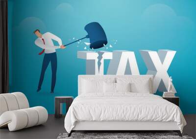 Man destroying the word tax with a hammer. vector illustration EPS10 Wall mural