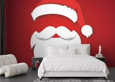 merry christmas vector concept red with christmas hat and santa white beard illustration eps10 Wall mural