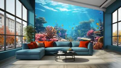 Ocean coral reefs underwater. Generative AI Wall mural