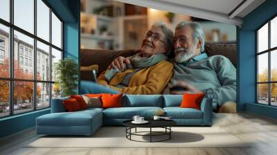 Old couple spending time together at home Wall mural