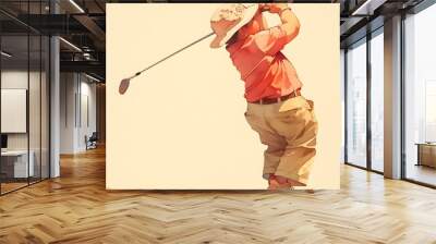 Golfer swinging a club. Wall mural