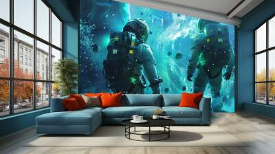 Two astronauts explore an alien planet. Wall mural