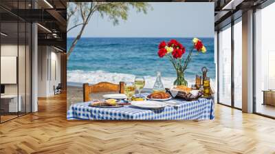 Beautiful romantic table  on the  beach Wall mural