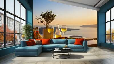 Romantic table for two on the island Santorin Wall mural