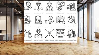 Business Efficiency icon set. Process Automation, Time Management, Workflow Optimization, Resource Allocation, Productivity Tools, Performance Analytics and Cost Reduction Wall mural