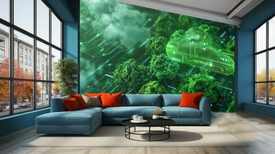 A business adopting sustainable software development practices, focusing on green computing and cloud optimization. Wall mural