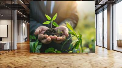 A financial advisor presenting sustainable banking options, including green bonds, renewable energy investments, and eco-friendly loan products. Wall mural