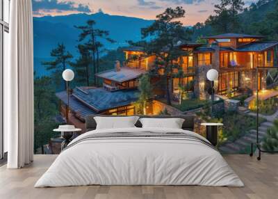 A private mountain resort offering sweeping views of the surrounding valleys, ideal for luxury travelers Wall mural