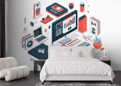 A startup developing a brand design that stands out in a crowded market, focusing on bold visuals and distinctive messaging. Wall mural