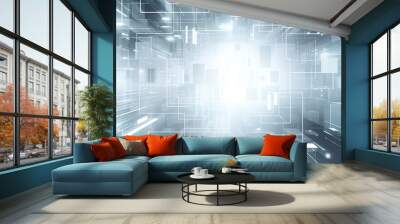 Grey white Abstract technology background, Hi tech digital connect, communication, high technology concept, science, technology background. Wall mural