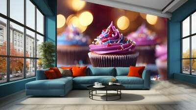 New Years Eve party cupcakes with vanilla and chocolate frosting and festive sprinkles. Wall mural