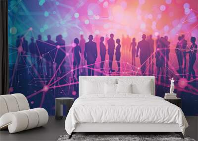 Teamwork and human resources HR management technology concept in corporate business with people group networking to support partnership, trust, teamwork and unity of coworkers in office vexel. Wall mural