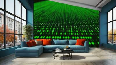 Abstract digital background with glowing green binary code representing data and information in the digital world.2
 Wall mural