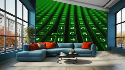 Abstract digital background with glowing green binary code representing data and information in the digital world.4
 Wall mural