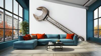 adjustable wrench on white background Wall mural