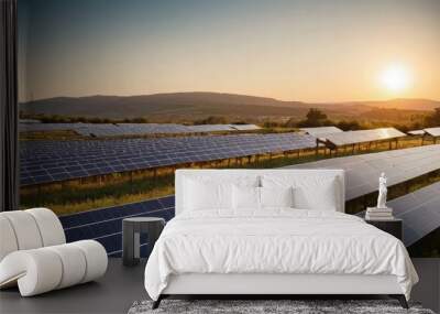 Cutting-edge solar panels in a green field, showcasing the latest in energy efficiency and sustainability 20
 Wall mural