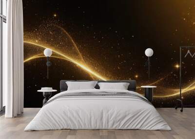 Digital gold particles wave and light abstract background with shining dots stars 79
 Wall mural