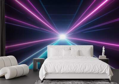 Bright light tunnel, abstract neon background. Abstraction with rays and lights Wall mural