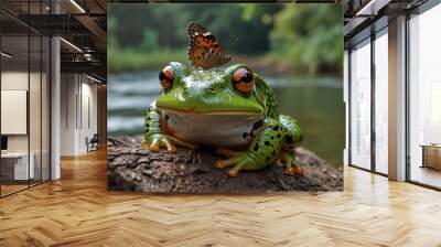 frog on a tree on the water in the morning Wall mural