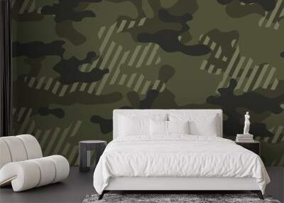 Abstract woodland camouflage texture, vector military pattern on textiles. Wall mural