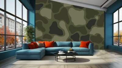 Abstraction army texture camouflage, military uniform, classic disguise pattern. Forest background. Wall mural