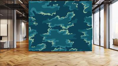 
Abstraction blue camouflage background, geometric modern seamless pattern. Military pattern. Wall mural