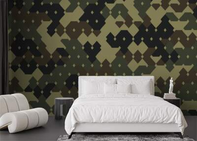 Abstraction digital green camouflage, military vector texture, rhombus pattern. Wall mural