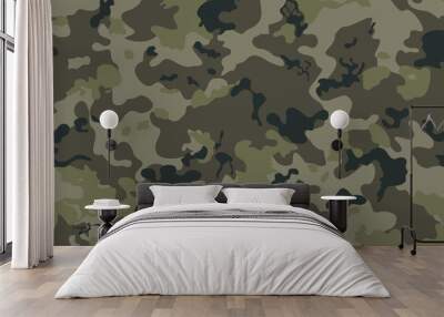 army camo seamless khaki pattern vector background, forest hunting design Wall mural