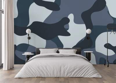 Blue camouflage seamless army background on textile. Classic design. Wall mural