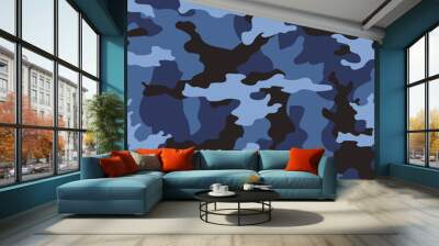 
Blue camouflage vector background dark pattern. Stylish template. Print ornament Wall mural