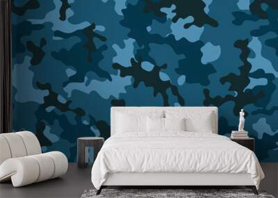 
Camouflage blue pattern, army naval background, military uniform texture. EPS Wall mural