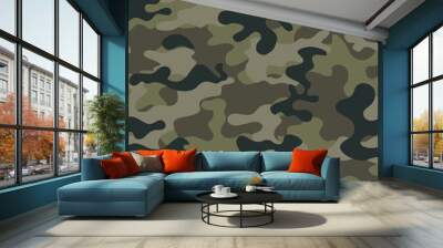 
camouflage forest pattern seamless army vector background Wall mural