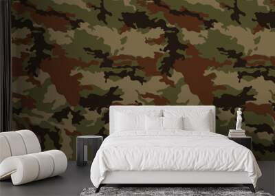 Camouflage military background, seamless forest vector pattern, hunting print design Wall mural