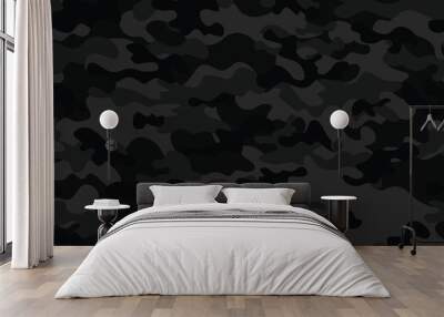 
camouflage pattern black background, dark vector design, army night uniform Wall mural