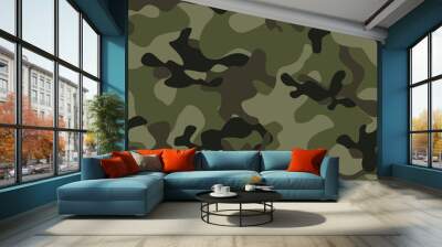 Camouflage pattern vector khaki background, repeat print. Forest design. Wall mural