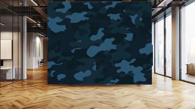 dark blue camouflage vector illustration, seamless military print pattern Wall mural