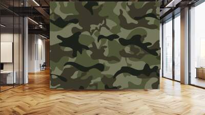 Forest background camouflage repeat background, military pattern on textiles, army texture. Hunting print. Wall mural