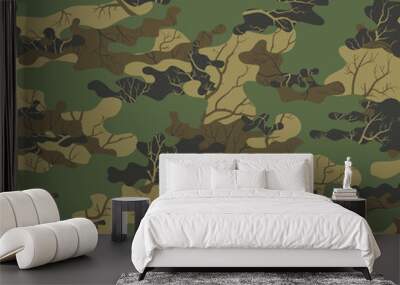 Forest camouflage pattern, seamless vector print. Classic background. Wall mural