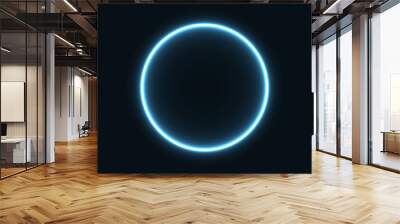 Glowing neon circle in blue. Wall mural