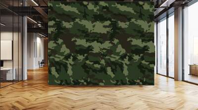 
green camouflage forest texture seamless army pattern, hunting background Wall mural