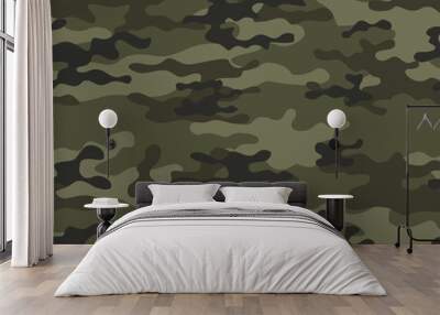 Khaki camouflage army background, seamless print, trendy modern pattern Wall mural