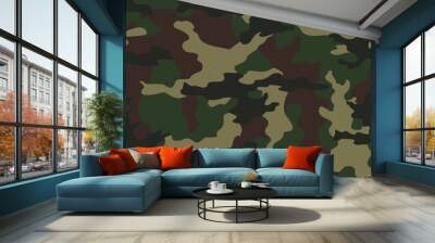 Military texture camo vector background green color for hunting. Wall mural