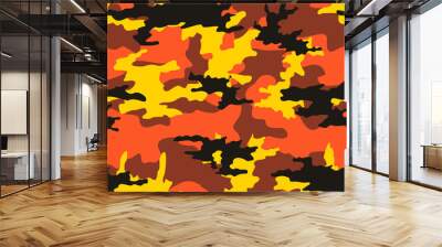 orange camo texture, army uniform, forest hunting pattern, camouflage. Wall mural