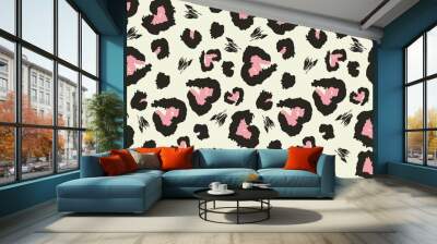 Seamless leopard print heart vector pattern trendy design. Wall mural