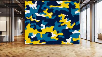 
Vector blue camouflage pattern, yellow spots, vector illustration, trendy print. Wall mural