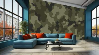 Vector camouflage khaki pattern seamless army background, uniform texture, military print. Disguise Wall mural