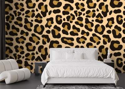 Yellow background animal print leopard, vector seamless pattern for printing clothes, fabrics. Wall mural