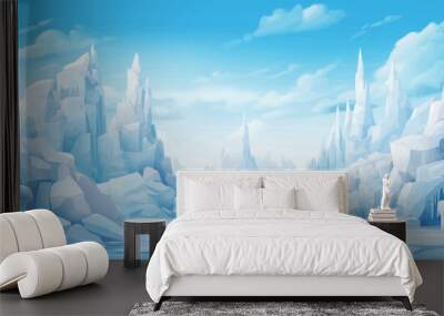 A cold, snowy landscape with mountains in the background Wall mural